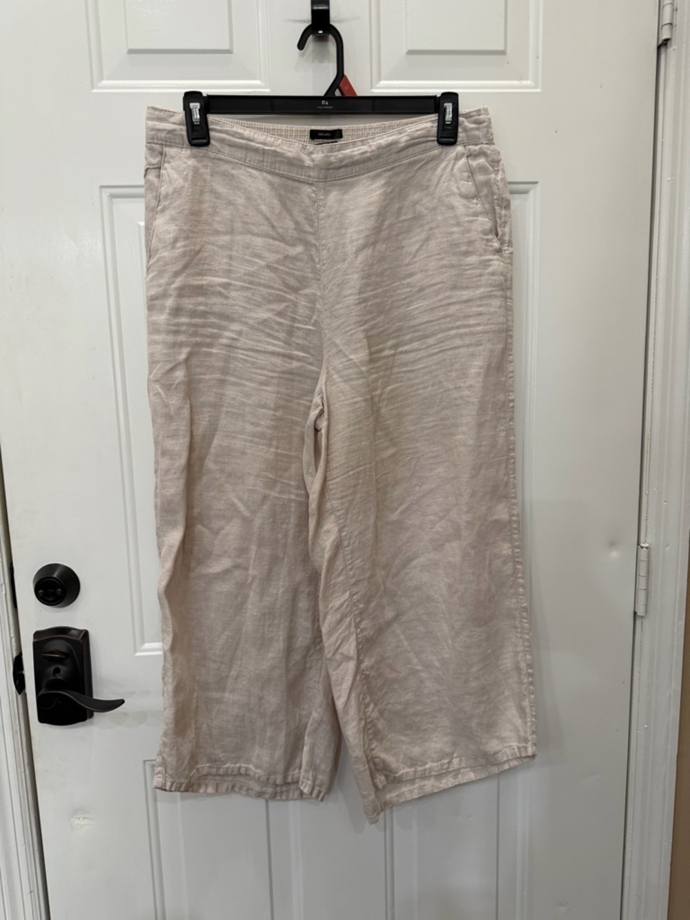 Light Beige Linen Wide-Leg Pants